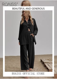 roaiss Ladies Comfortable Cotton Linen 2 Piece Suit for Daily Commute - Shirt and Wide Leg Pants Set with Simple Loose Fit Design for Leisure, Women's Outfit Sets  - Image 4