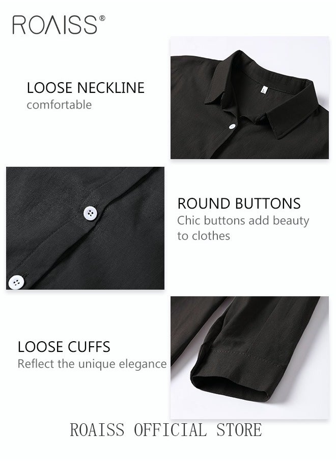 roaiss - Ladies Comfortable Cotton Linen 2 Piece Suit for Daily Commute - Shirt and Wide Leg Pants Set with Simple Loose Fit Design for Leisure, Women's Outfit Sets - Image 1