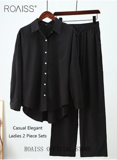 roaiss Ladies Comfortable Cotton Linen 2 Piece Suit for Daily Commute - Shirt and Wide Leg Pants Set with Simple Loose Fit Design for Leisure, Women's Outfit Sets  - Image 5