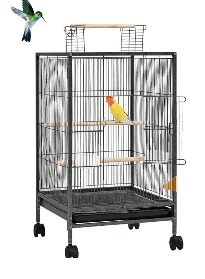 WAMIT Bird Cage, 95CM Open Top Standing Parrot Parakeet Cage with Rolling Stand Play Top,large birdcage Black - Image 1