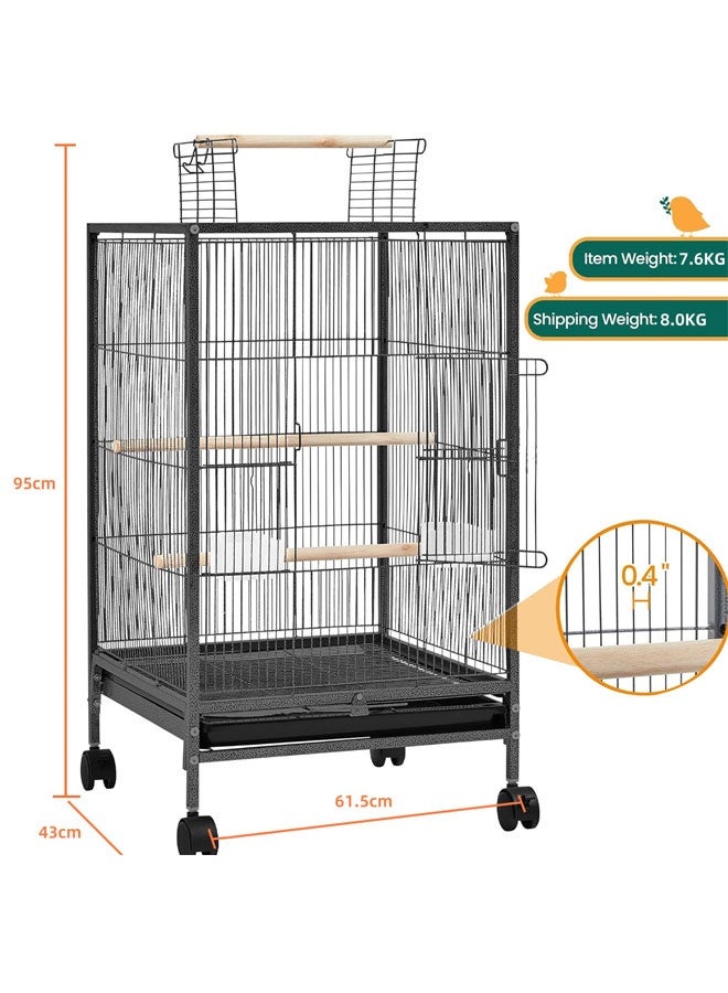 WAMIT Bird Cage, 95CM Open Top Standing Parrot Parakeet Cage with Rolling Stand Play Top,large birdcage Black - Image 3