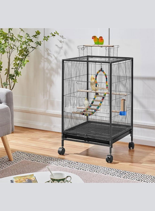 WAMIT Bird Cage, 95CM Open Top Standing Parrot Parakeet Cage with Rolling Stand Play Top,large birdcage Black - Image 2