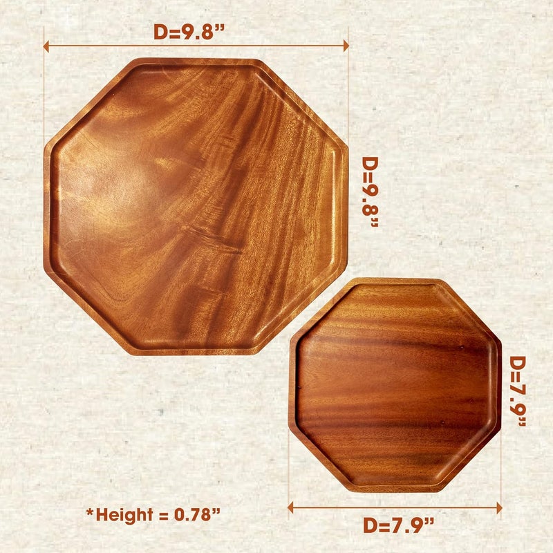 VieWood Octagonal Wood Trays for Home Decor Octagon Serving Tray  Wooden Plates for Fruits Cupcakes and Decorative Coffee Tea Platters 10 in  8 in Khaya - Image 2