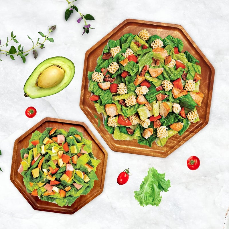 VieWood Octagonal Wood Trays for Home Decor Octagon Serving Tray  Wooden Plates for Fruits Cupcakes and Decorative Coffee Tea Platters 10 in  8 in Khaya - Image 5