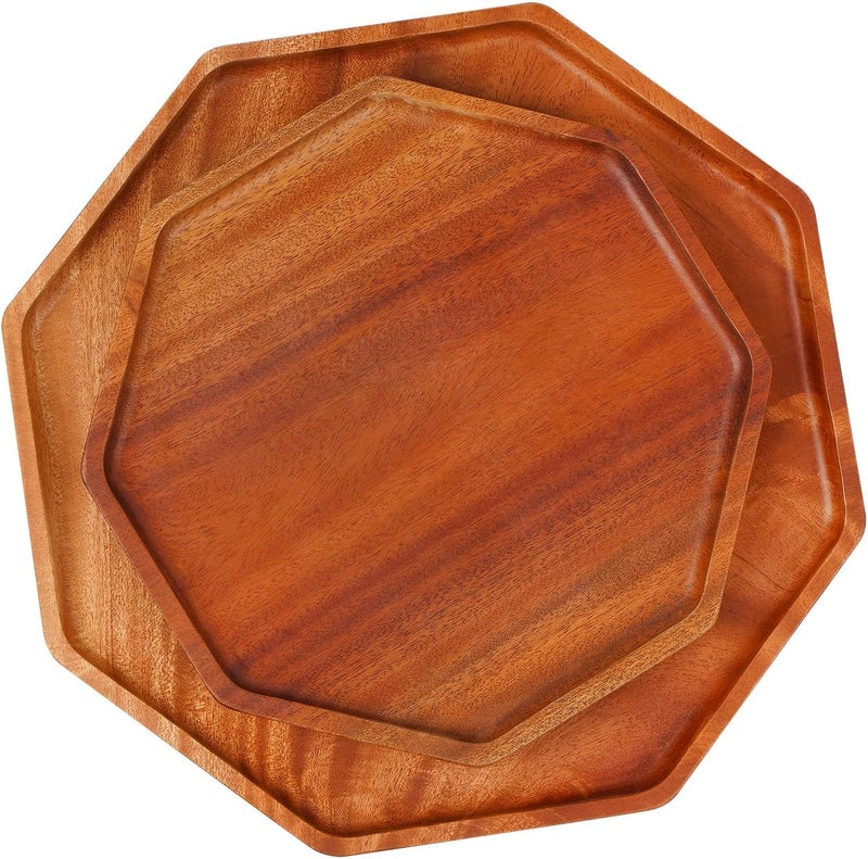 VieWood Octagonal Wood Trays for Home Decor Octagon Serving Tray  Wooden Plates for Fruits Cupcakes and Decorative Coffee Tea Platters 10 in  8 in Khaya - Image 1
