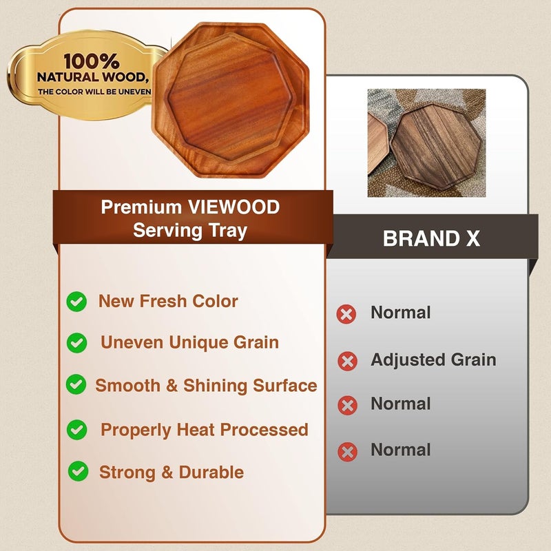 VieWood Octagonal Wood Trays for Home Decor Octagon Serving Tray  Wooden Plates for Fruits Cupcakes and Decorative Coffee Tea Platters 10 in  8 in Khaya - Image 3