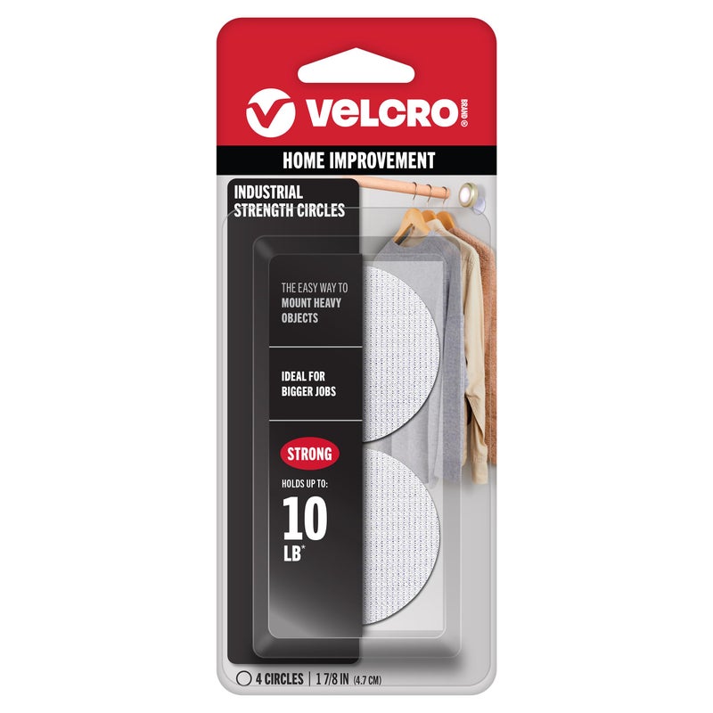 VELCRO Brand 90363 Industrial Fasteners StickOn Adhesive Professional Grade Heavy Duty Strength Indoor Outdoor Use 1 78in Circles 4 Sets