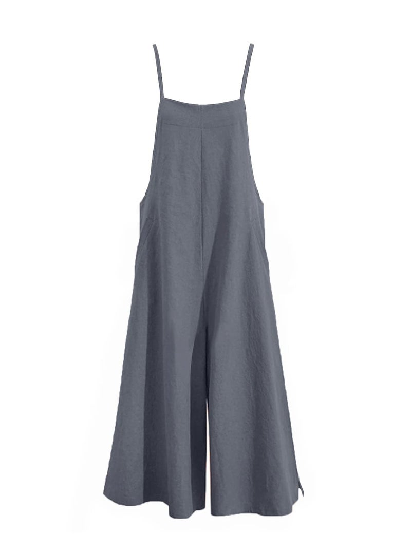 YESNO Women Casual Loose Long Bib Pants Wide Leg Jumpsuits Baggy Cotton Rompers Overalls with Pockets (L PZZTYP2 Gray) - Image 5