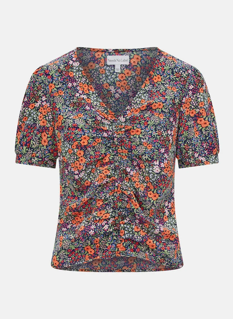 Needs No Label  Multicoloured Floral Ruched Top for Women | Best Price UAE