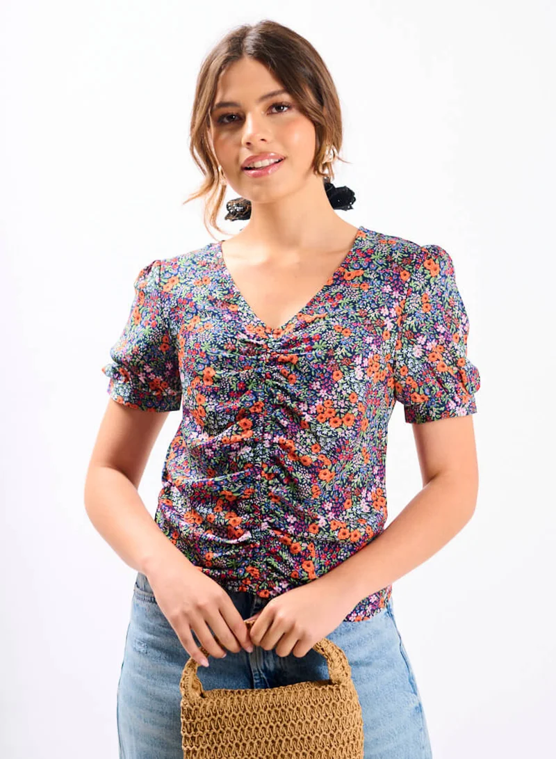 Needs No Label  Multicoloured Floral Ruched Top for Women | Best Price UAE
