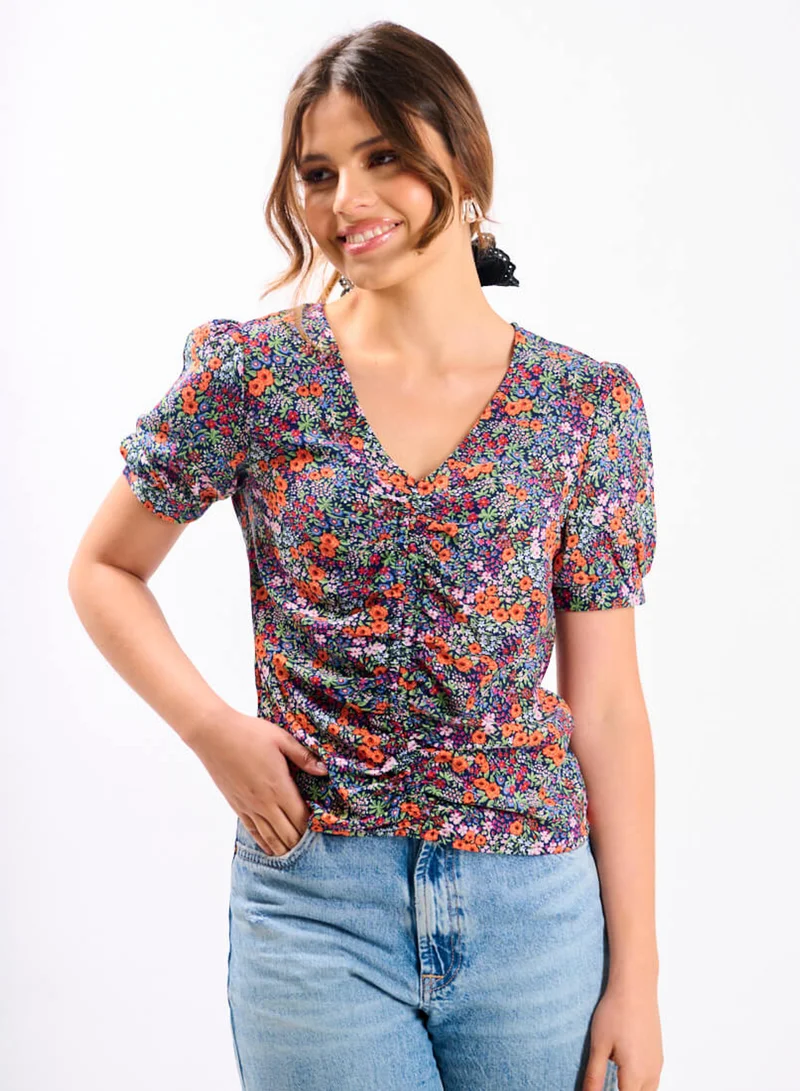 Needs No Label  Multicoloured Floral Ruched Top for Women | Best Price UAE