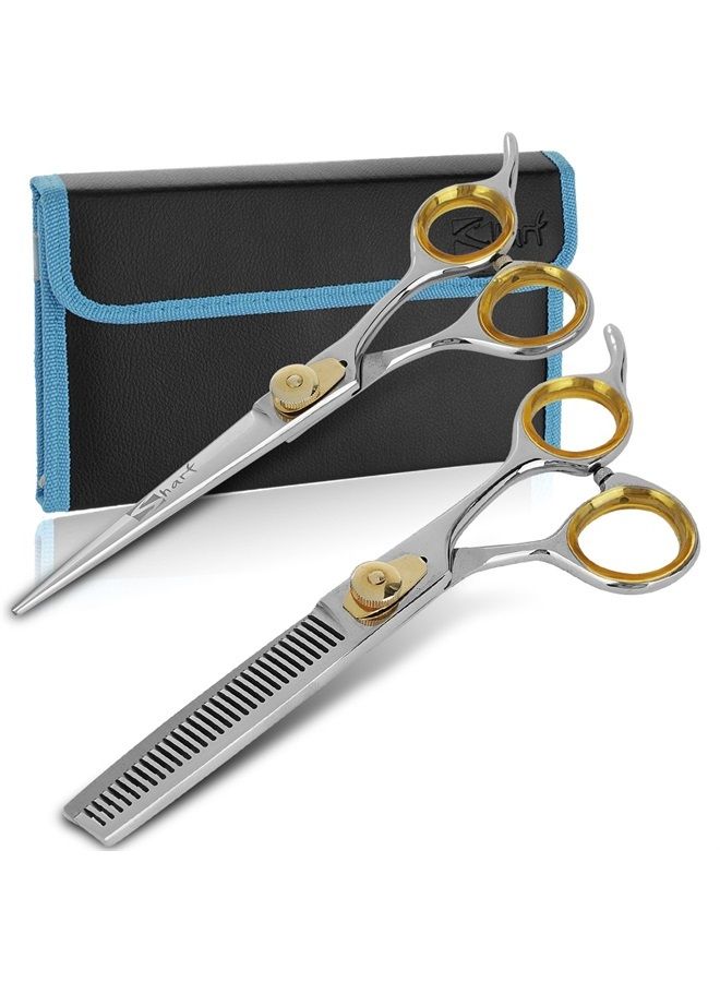 SHARF Gold Touch Barber Kit 6.5 Inch Straight Shears and 6.5 Inch, 30-Tooth Thinning Shears 440C Japanese Stainless Steel Professional Barber Scissors for Men and Women - Image 1