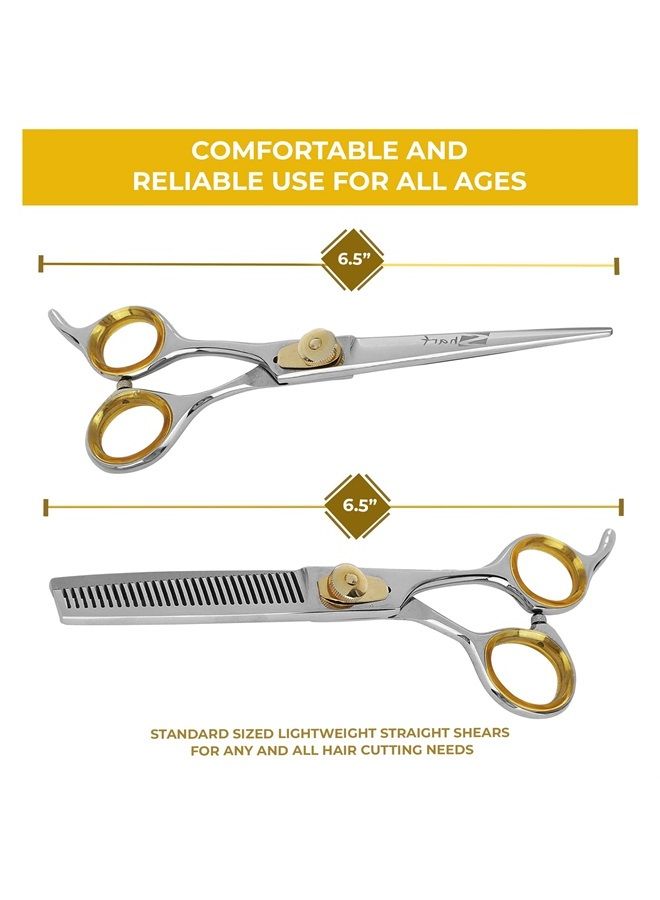SHARF Gold Touch Barber Kit 6.5 Inch Straight Shears and 6.5 Inch, 30-Tooth Thinning Shears 440C Japanese Stainless Steel Professional Barber Scissors for Men and Women - Image 2