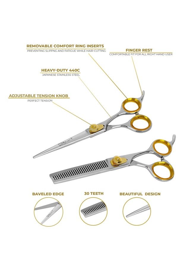 SHARF Gold Touch Barber Kit 6.5 Inch Straight Shears and 6.5 Inch, 30-Tooth Thinning Shears 440C Japanese Stainless Steel Professional Barber Scissors for Men and Women - Image 3