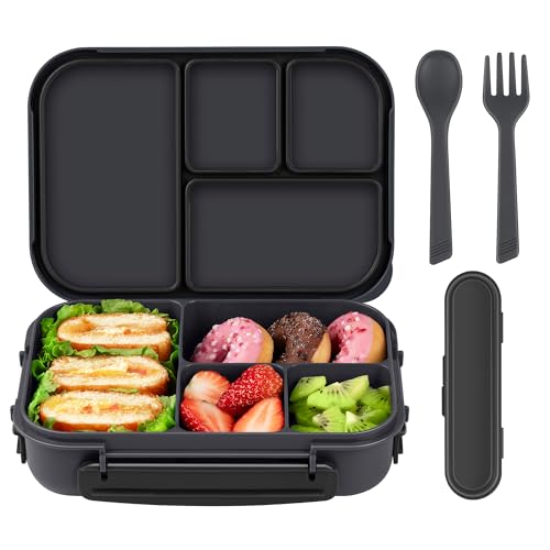 Amathley Lunch Box Kids,Bento Box Adult,Leakproof Lunch Containers for Adults/Kids/Toddler,1200ML-4 Compartments bento Lunch box with Utensil,Microwave & Dishwasher & Freezer Safe (Dark Gray) - Image 1