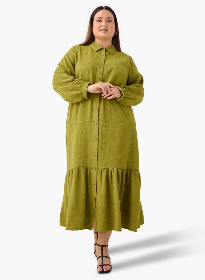 Ulla Popken Plus Size Ulla Popken Tiered Jacquard Maxi Dress