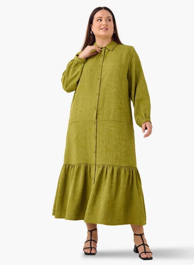 Ulla Popken Plus Size Ulla Popken Tiered Jacquard Maxi Dress