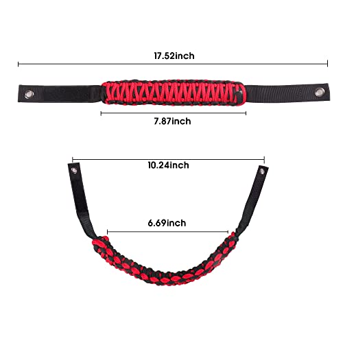 BESTAOO Roll Bar Grab Handles Paracord Grip Handle for Ford Bronco Accessories 2021 2022 2023 2024 2025 2 Door 4 Door, 4 Pack (Red) - Image 3