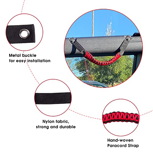 BESTAOO Roll Bar Grab Handles Paracord Grip Handle for Ford Bronco Accessories 2021 2022 2023 2024 2025 2 Door 4 Door, 4 Pack (Red) - Image 2