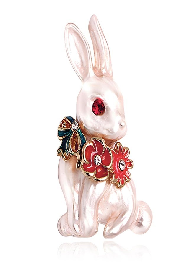RLHRNDE Pearl Rabbit Brooch Pin for Women Easter Daisy Flower Brooch Vintage Gold Plated Enamel Animal Pin Clip Elegant Scarves Sweater Dress Jewelry Accessories (Flower, Pink) - Image 1