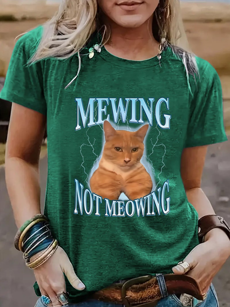 Summer Women'S Pattern Cat Crew Neck Short Sleeve Casual Fashion Explosion T-Shirt - Image 1