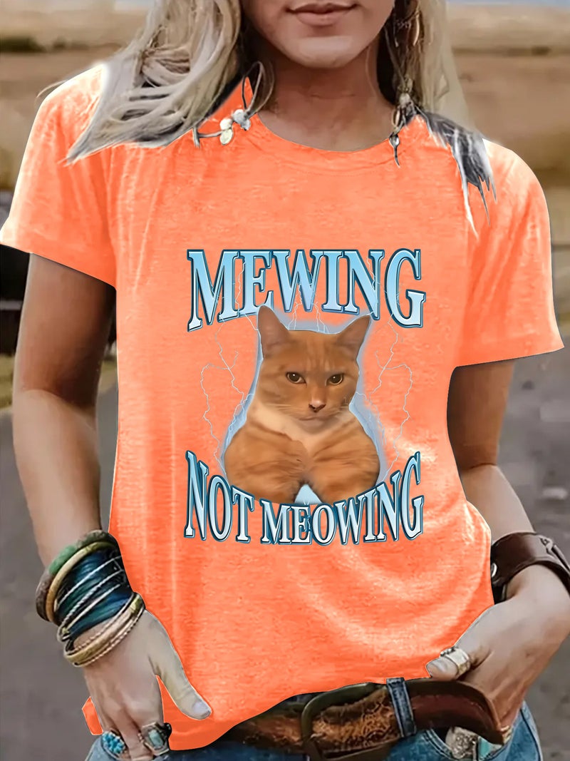 Summer Women'S Pattern Cat Crew Neck Short Sleeve Casual Fashion Explosion T-Shirt - Image 5
