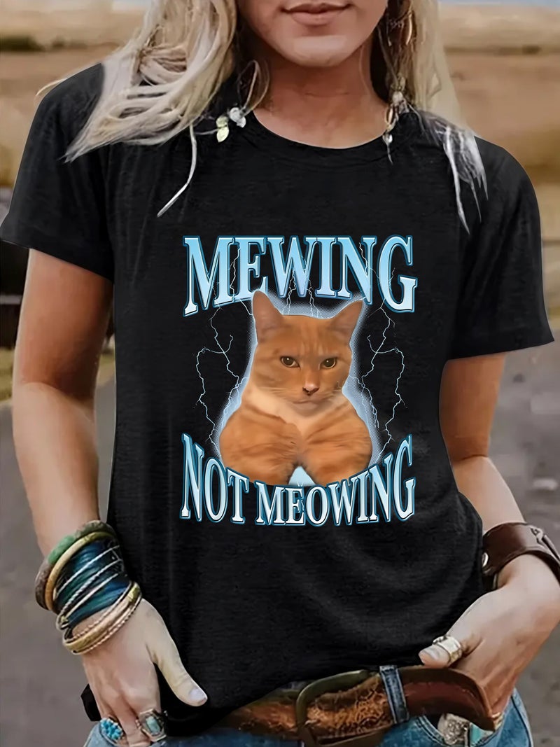 Summer Women'S Pattern Cat Crew Neck Short Sleeve Casual Fashion Explosion T-Shirt - Image 3