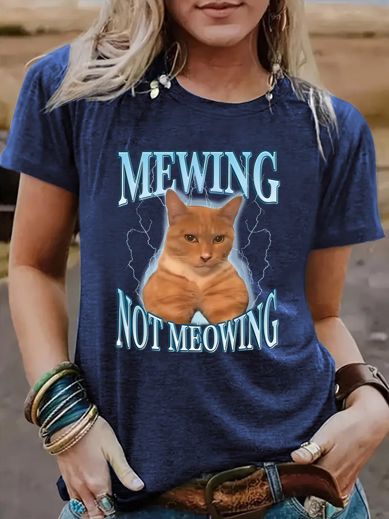 Summer Women'S Pattern Cat Crew Neck Short Sleeve Casual Fashion Explosion T-Shirt - Image 2