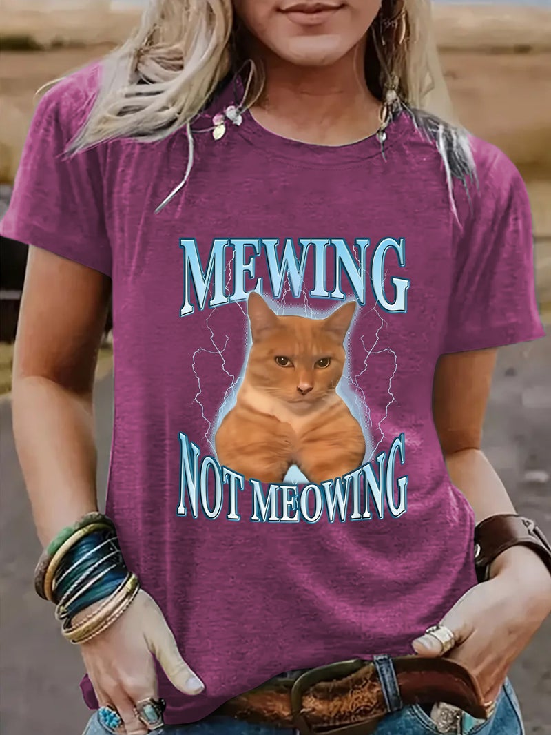 Summer Women'S Pattern Cat Crew Neck Short Sleeve Casual Fashion Explosion T-Shirt - Image 4