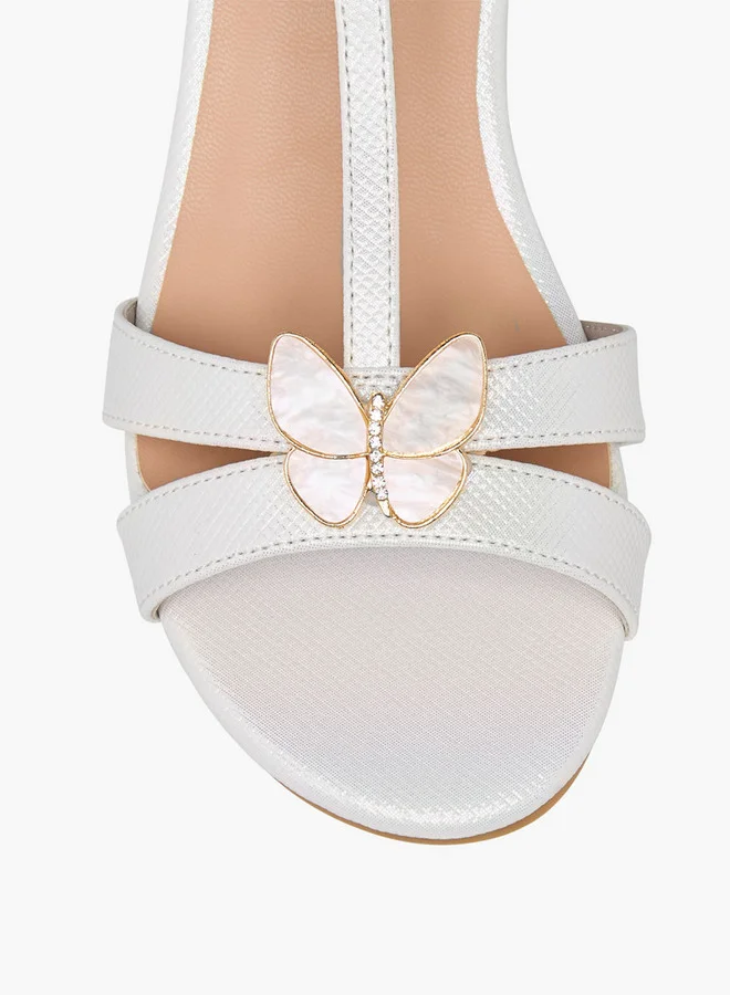 Celeste Girls' Butterfly Accent Block Heel Sandals with Hook and Loop Closure