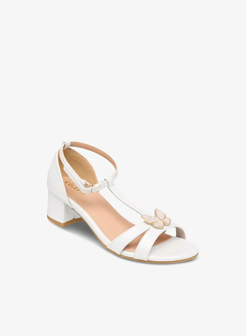Celeste Girls' Butterfly Accent Block Heel Sandals with Hook and Loop Closure