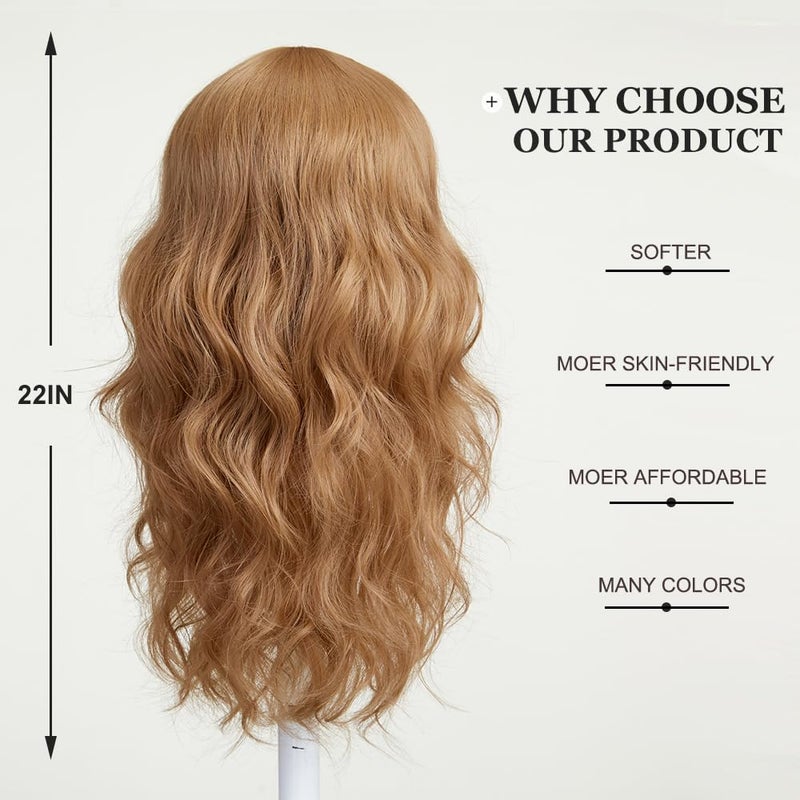 Esmee Long Wavy Strawberry Blonde Wigs with Fringe for Women Natuaral Synthetic Hair Heat Resistant Wig for Daily Party Cosplay Use - Image 4