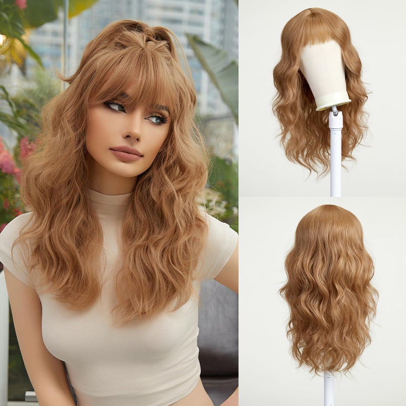Esmee Long Wavy Strawberry Blonde Wigs with Fringe for Women Natuaral Synthetic Hair Heat Resistant Wig for Daily Party Cosplay Use - Image 1