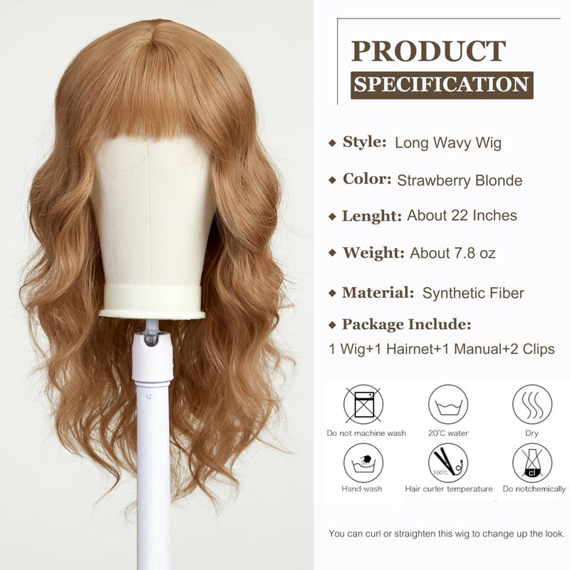 Esmee Long Wavy Strawberry Blonde Wigs with Fringe for Women Natuaral Synthetic Hair Heat Resistant Wig for Daily Party Cosplay Use - Image 2