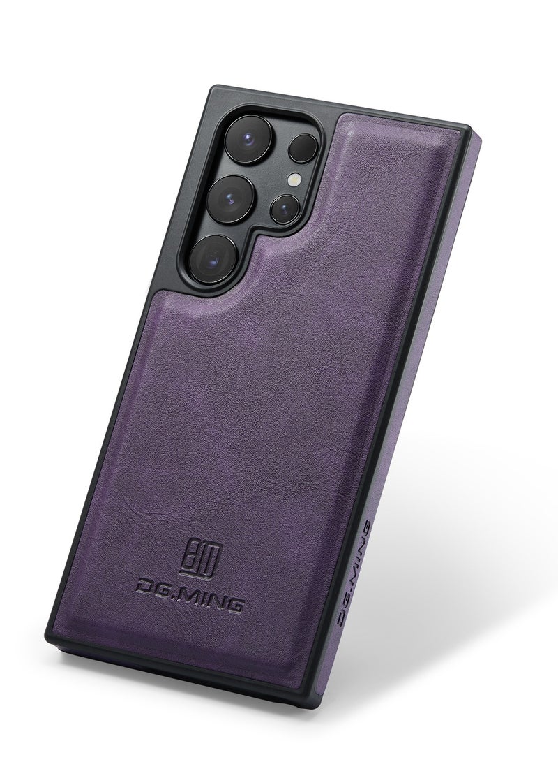 DGMING Case Cover Premium Leather Back with Logo CutOut Shockproof Compatible with Samsung Galaxy S24 Ultra (Purple) - Image 1