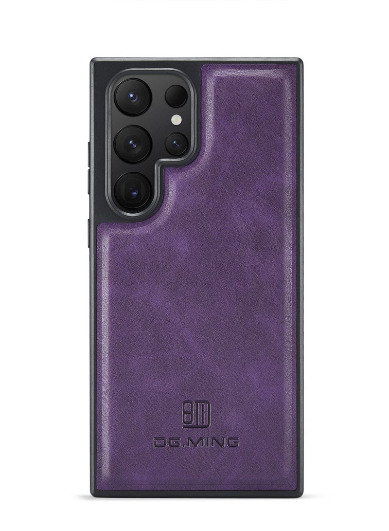 DGMING Case Cover Premium Leather Back with Logo CutOut Shockproof Compatible with Samsung Galaxy S24 Ultra (Purple) - Image 2