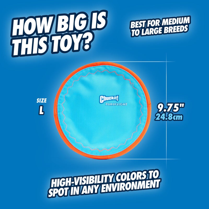 Chuckit! Paraflight Flying Disc Dog Toy - Water Floating Flyer - Durable Nylon Construction with Soft Rubber Edges - For Medium and Large Dogs - Size Large - 9.75" L x 9.75" W - Pack of 1 - Image 3
