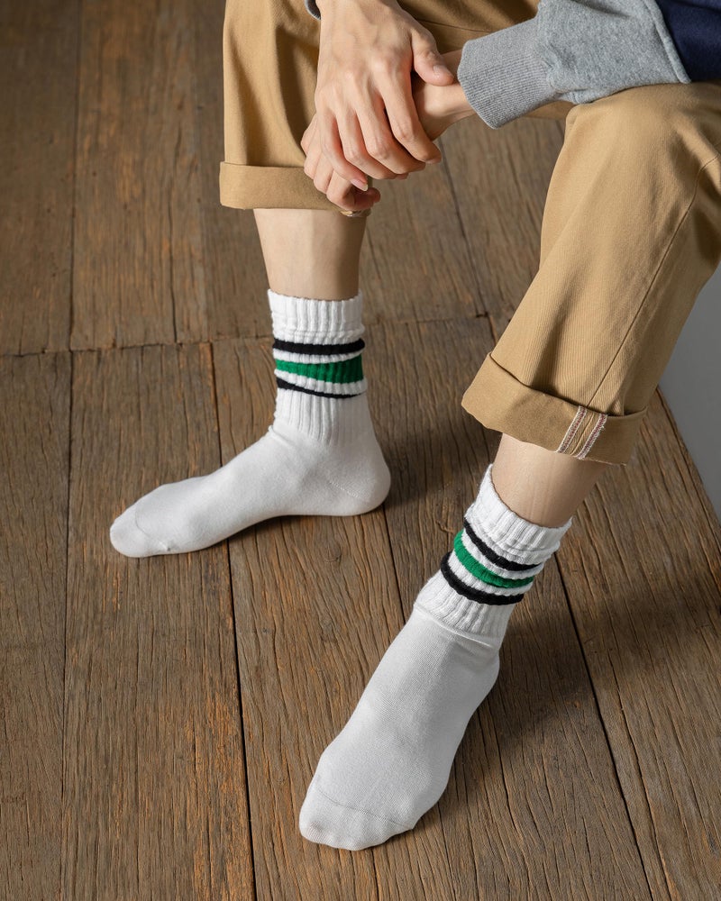 DarkCom Striped Crew Socks 5 Pairs Seamless Toe for Men and Women, Color of White, Casual Comfort - Image 5