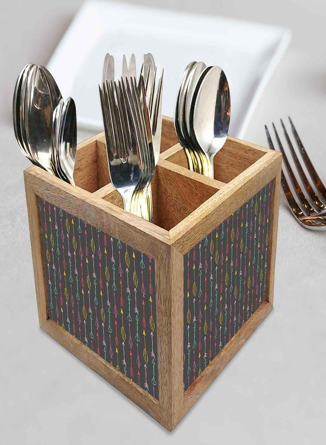 Nutcase Wooden Cutlery Stand Holder Silverware Caddy Spoons Forks Knives Organizer for Dining Table & Kitchen -Made in India-Spoons NOT Included - Arrow Style - Image 2