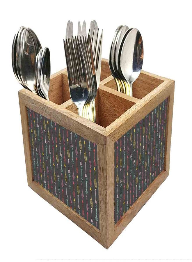 Nutcase Wooden Cutlery Stand Holder Silverware Caddy Spoons Forks Knives Organizer for Dining Table & Kitchen -Made in India-Spoons NOT Included - Arrow Style - Image 1