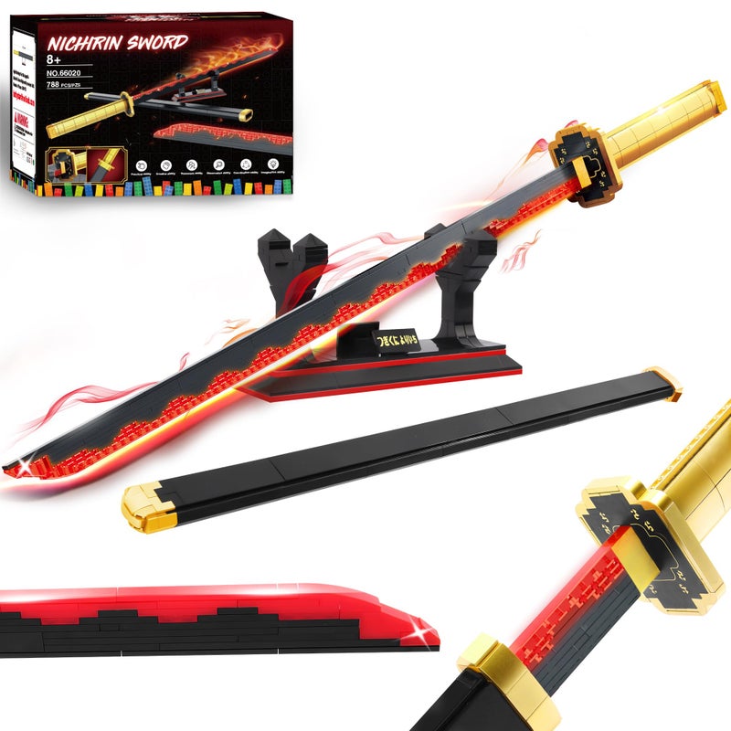 Jorumo Swords Building Sets for Boys 814 39in Tsugikuni Yoriichi Sword Building Block with Scabbard and Stand Anime Sword Building Toy Gift Katana 788 Pcs - Image 2