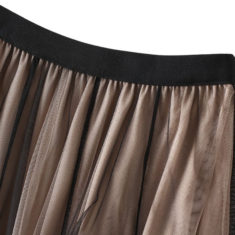 Dirholl Women's A-Line Fairy Patterned Elastic Waist Ruffle Tulle Layered Midi Skirt Bowknot B Khaki - Image 3