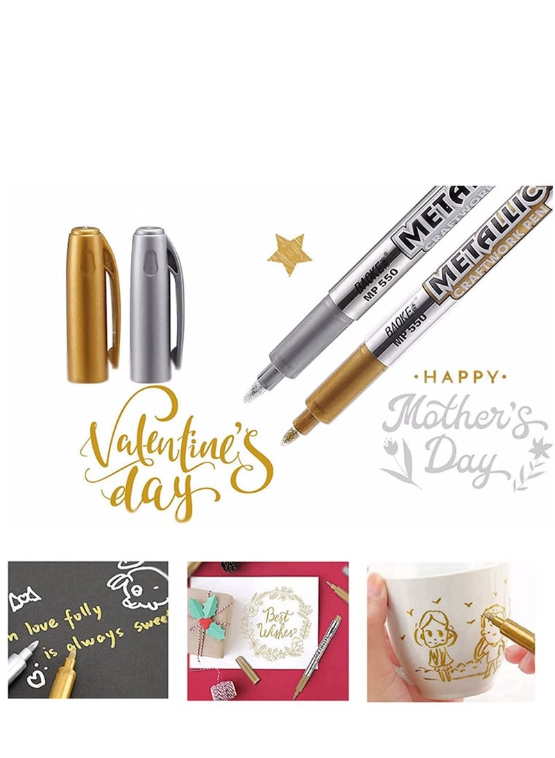 Captaintech Metallic Markers Pens Gold Silver Acrylic Markers Set Waterproof Resin Epoxy Paint Pens for Paper Painting Scrapbooking Crafts Card Making Ceramics Photo Album Ceramic Glass DIY Craft Painting 12PCS - Image 2