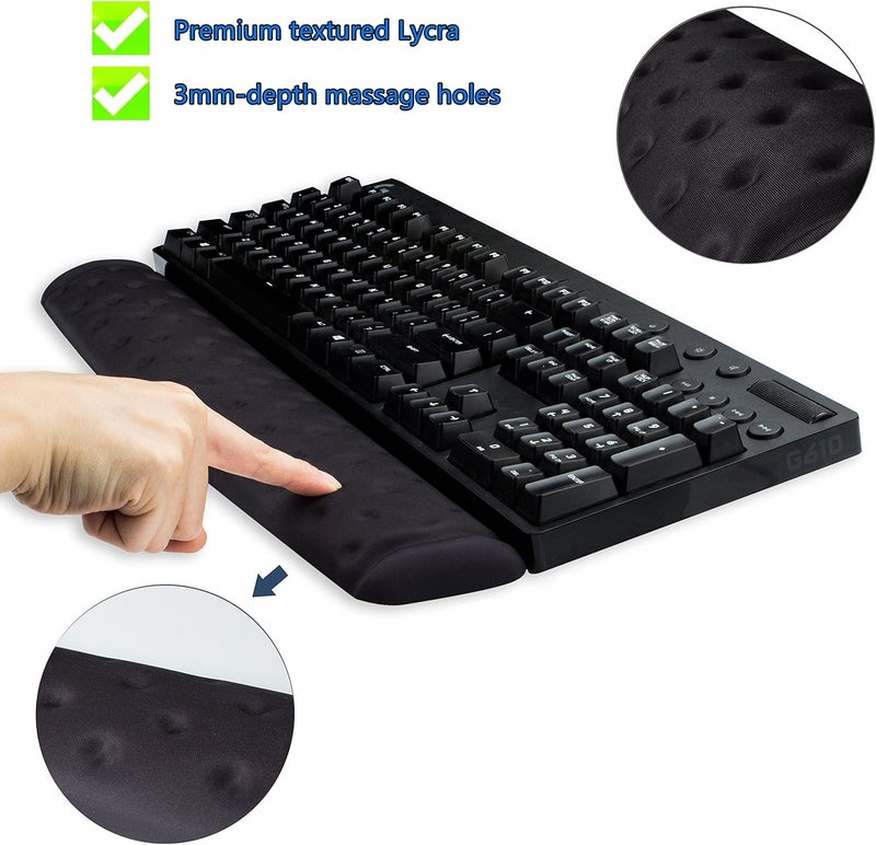 BRILA Keyboard Wrist Rest Support Cushion Pad for Computer, Laptop, Office Work, PC Gaming - Memory Foam Gel with Massage Holes Design - Non-Slip Easy Typing Wrist Pain Relief (Black Keyboard Pad) - Image 2