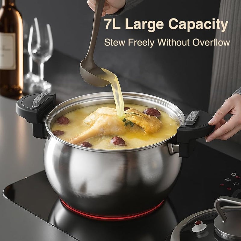 XVersion 2-Tier Steamer Pot for Cooking with Lid, 7L Semi-Pressure 304 Stainless Steel Steaming Pot, 10.24 inch Multi-Cookware with Handles for Vegetables, Dumplings, Stock & Sauces - Silver - Image 2