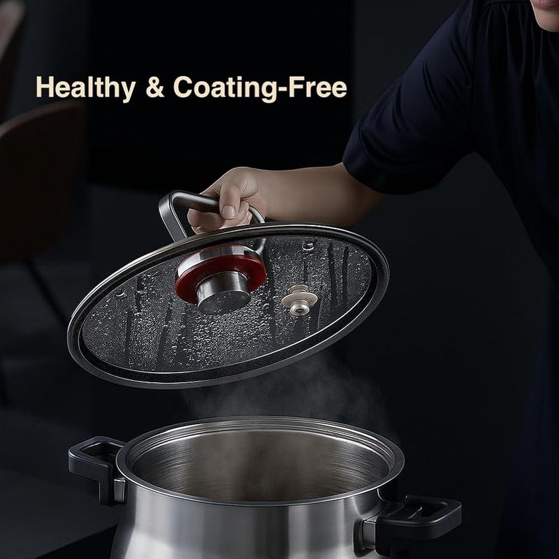 XVersion 2-Tier Steamer Pot for Cooking with Lid, 7L Semi-Pressure 304 Stainless Steel Steaming Pot, 10.24 inch Multi-Cookware with Handles for Vegetables, Dumplings, Stock & Sauces - Silver - Image 4