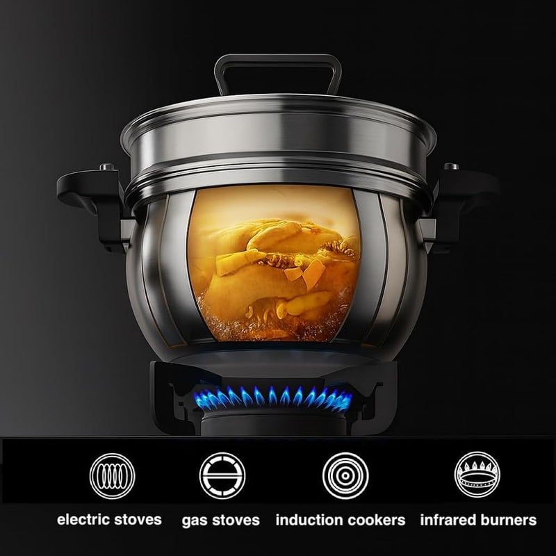 XVersion 2-Tier Steamer Pot for Cooking with Lid, 7L Semi-Pressure 304 Stainless Steel Steaming Pot, 10.24 inch Multi-Cookware with Handles for Vegetables, Dumplings, Stock & Sauces - Silver - Image 5