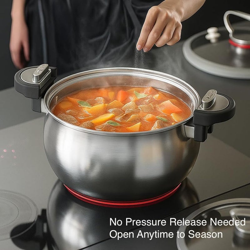 XVersion 2-Tier Steamer Pot for Cooking with Lid, 7L Semi-Pressure 304 Stainless Steel Steaming Pot, 10.24 inch Multi-Cookware with Handles for Vegetables, Dumplings, Stock & Sauces - Silver - Image 3
