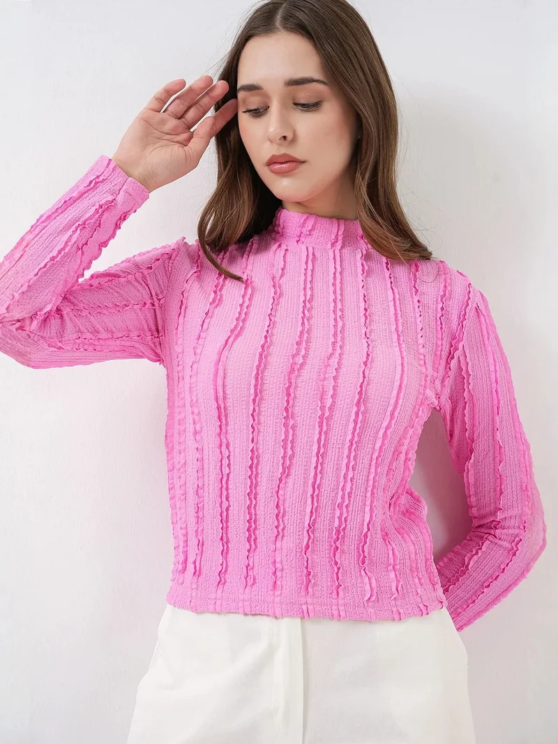 BIG DART BDART Textured Slim Fit Half Turtleneck Blouse