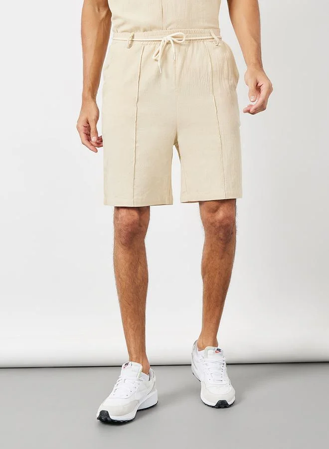 Styli Woven Textured Shirt & Pintuck Detail Short Co-Ords
